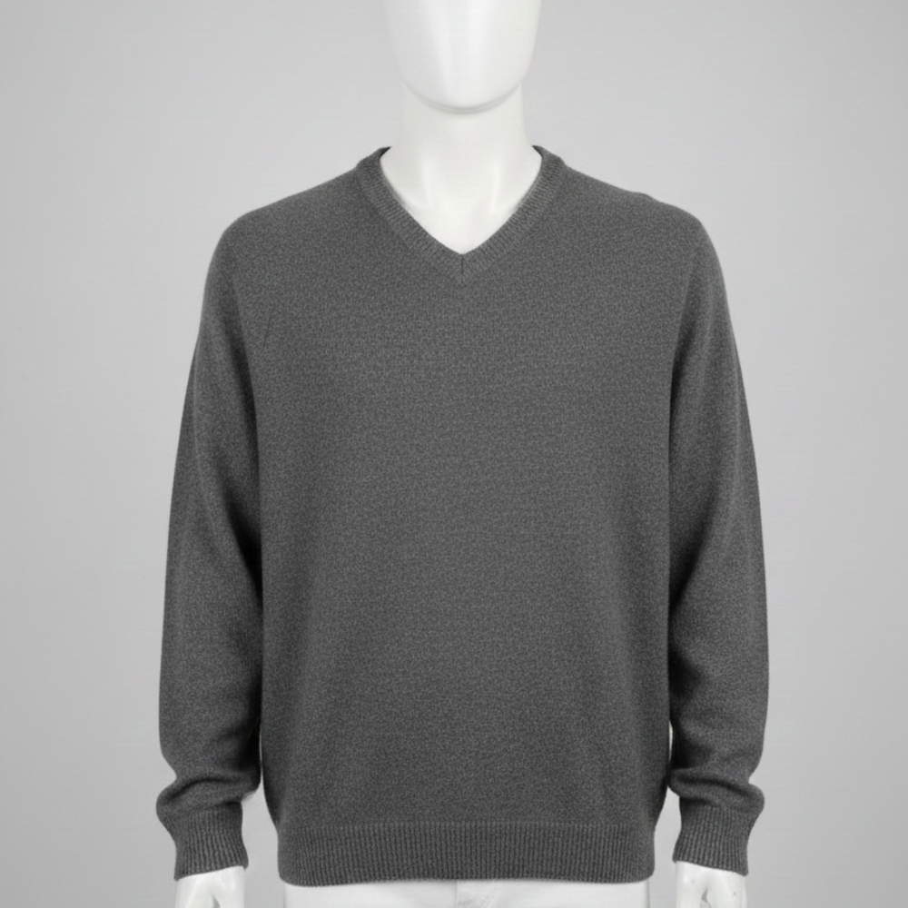 Vintage Preswick And Moore Men's Gray V-Neck Wool Sweater